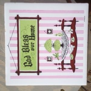 Vintage Signed 60s P Howard "God Bless Our Home"Ceramic Tile